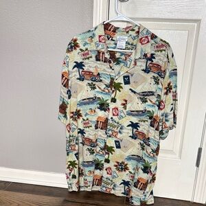 Walt Disney World Tropical Chip 'n' Dale Print Rayon Button-Down Shirt - Cream